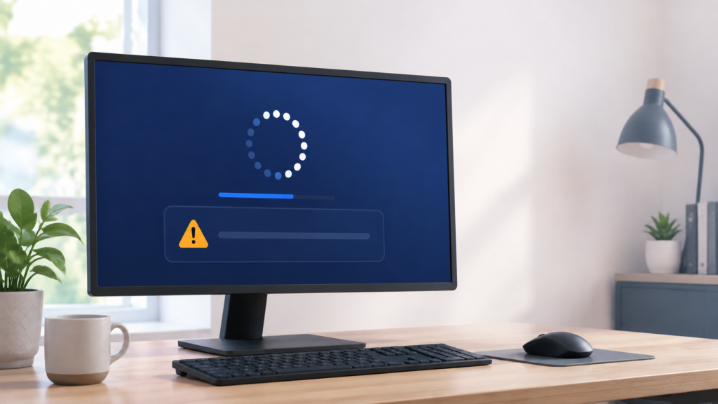 Computer showing a Windows update rollback warning screen